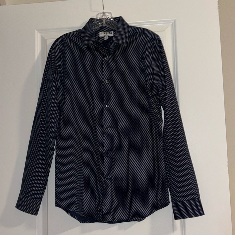Express Men’s Extra Slim Fit Shirt Size S Navy Polka Dot 100% Cotton Dress Shirt